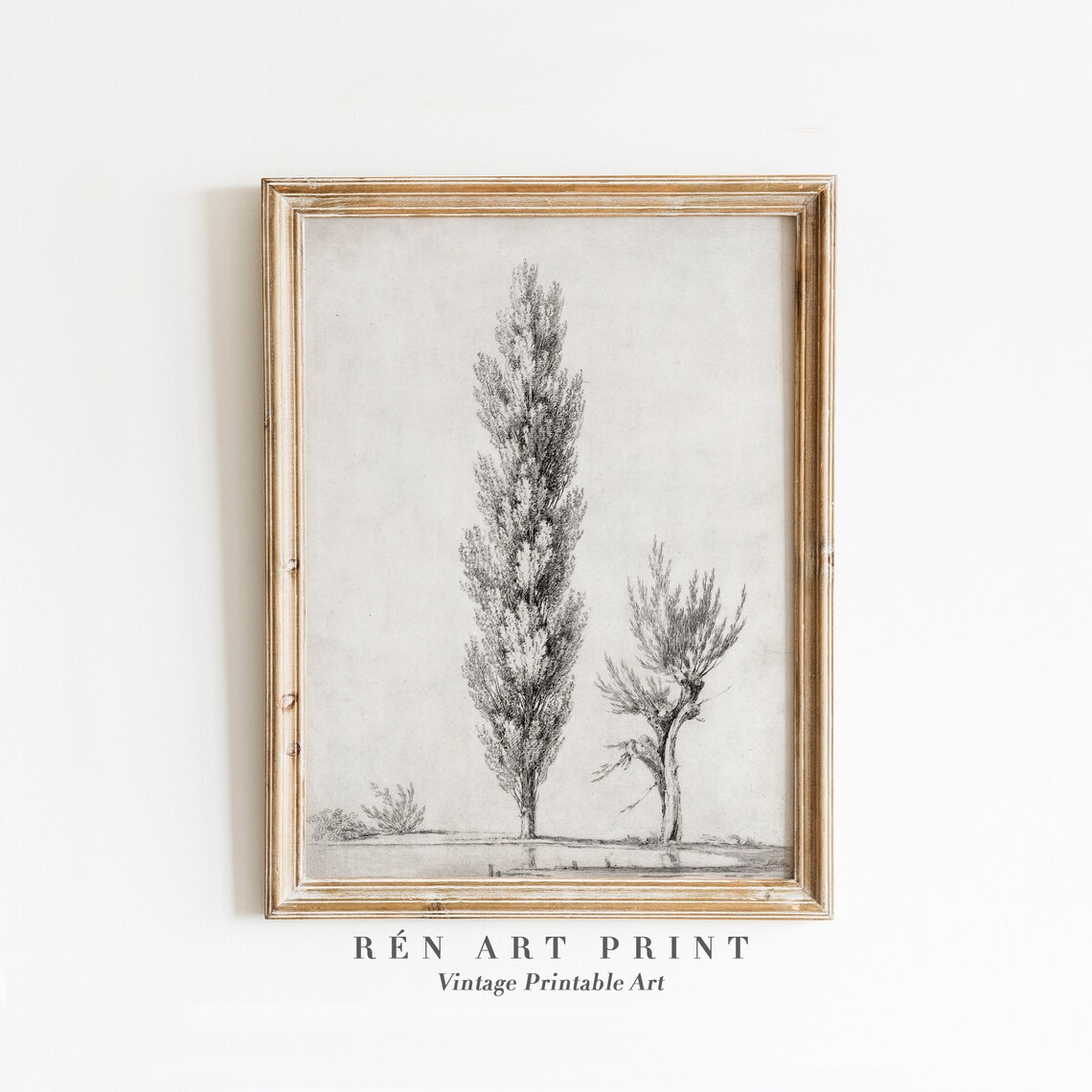 Vintage Neutral Tree Art Print, Minimalist Landscape
