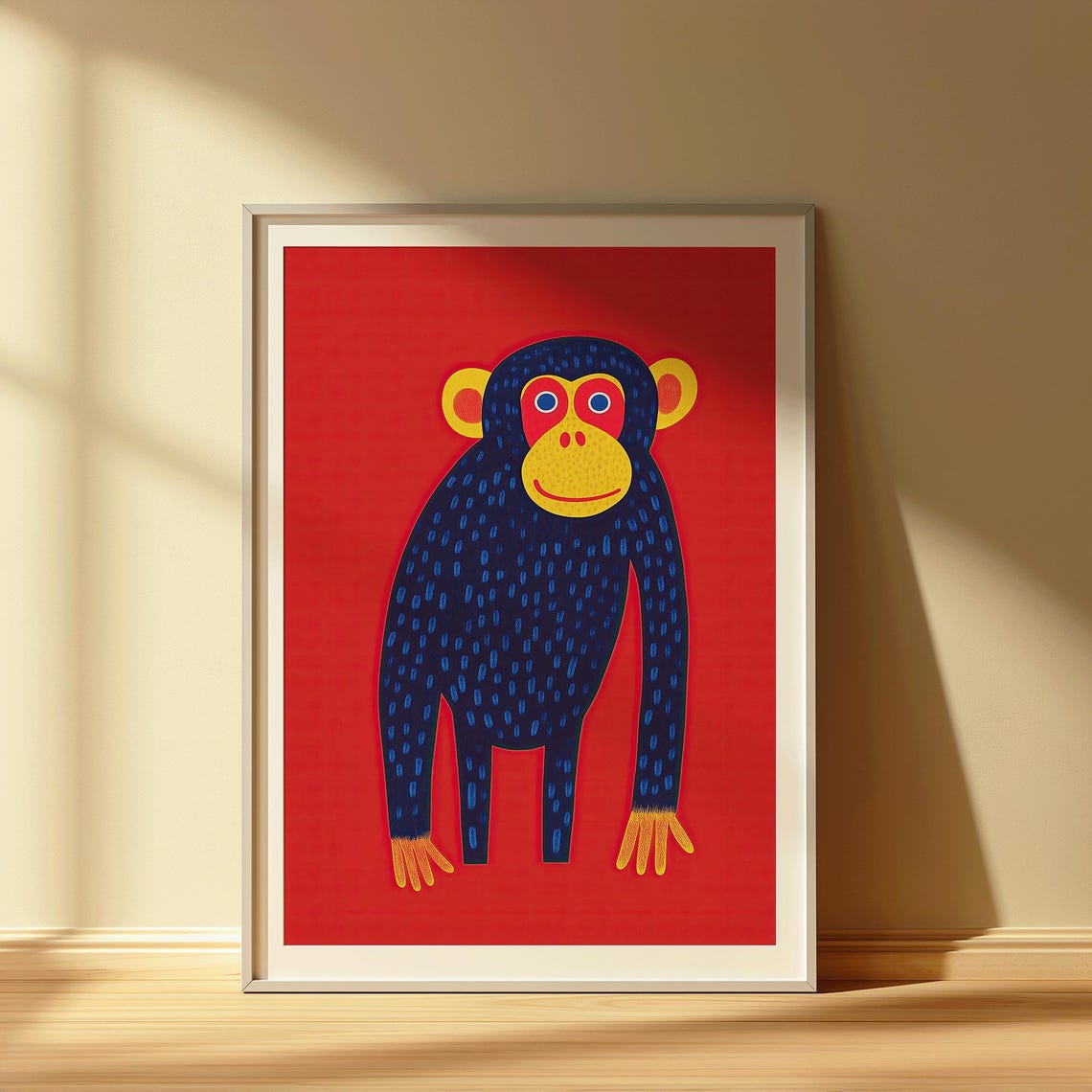 Playful Monkey Pop Art Bold Red Background Animal Illustration Poster