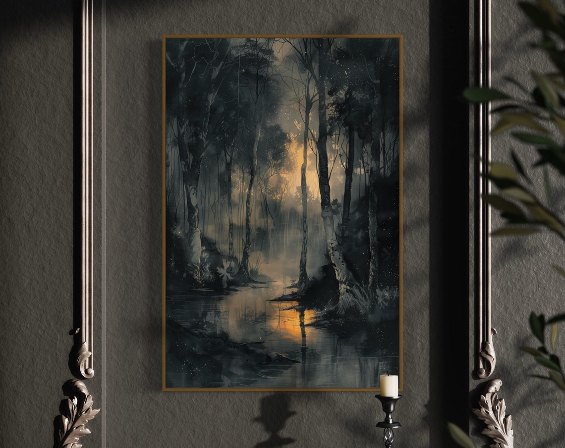 Mystical Dark Forest Twilight Golden Sunset Gothic Nature Poster