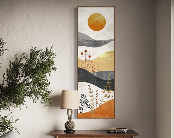 Serenity Rise Desert In Earth Tone Wall Art Long Narrow Wall Art For Home Decore Minimalist Geometric Landscape