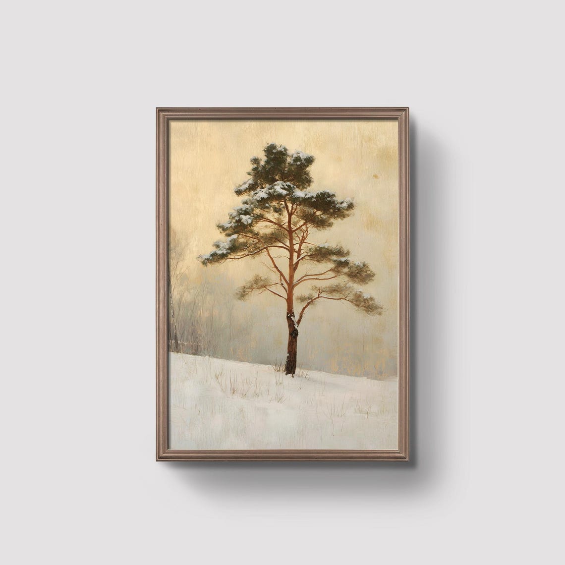 Rustic Snowy Tree Scene In Warm Tones Prints