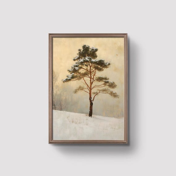 Rustic Snowy Tree Scene In Warm Tones Prints