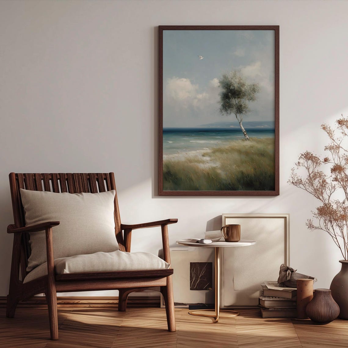 Peaceful Coastal Dunes Lone Tree Seashore Calm Nature Wall Print