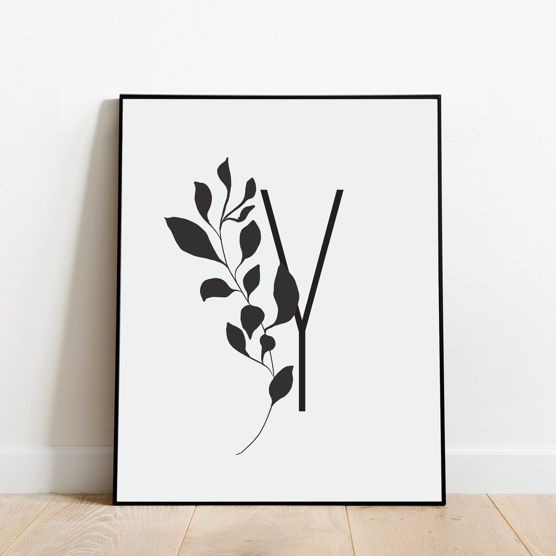 Letter Y Botanical Branch Boho Alphabet Initial Modern Wall Art