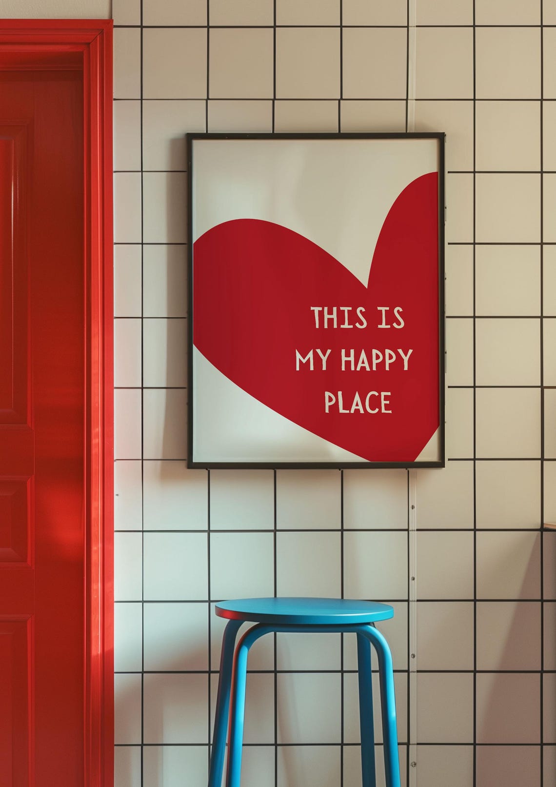 Bold Red Heart This Is My Happy Place Typography Quote Art Print - Image 4
