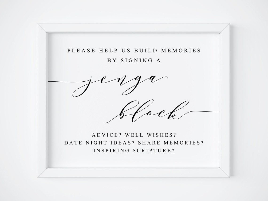 Sign A Jenga Block Sign Wedding Memories Guestbook Game Print