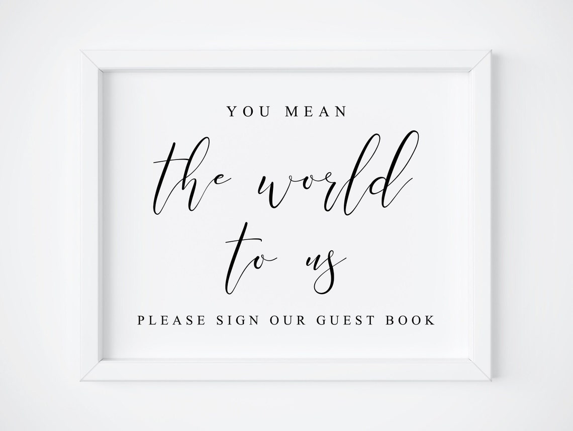 You Mean The World To Us Wedding Guest Book Sign Script Poster