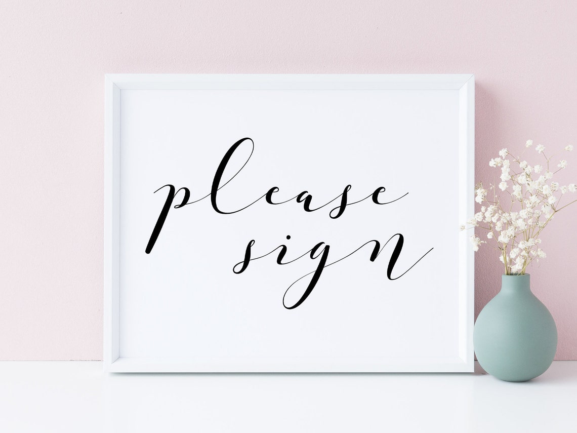 Please Sign Wedding Guestbook Sign Elegant Calligraphy Art Poster