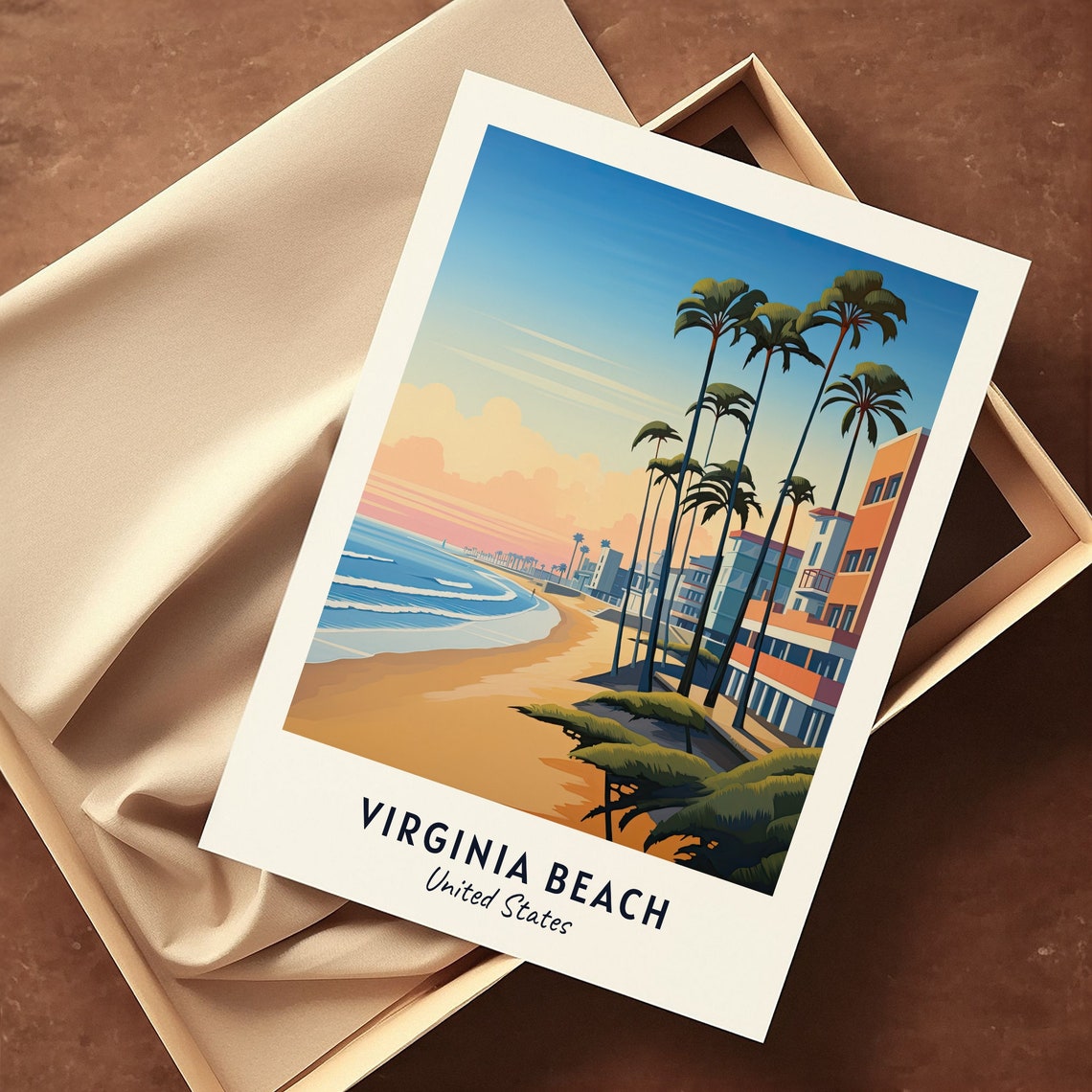Virginia Beach Palm Trees Sunrise Sandy Shore Ocean Boardwalk Poster - Image 3