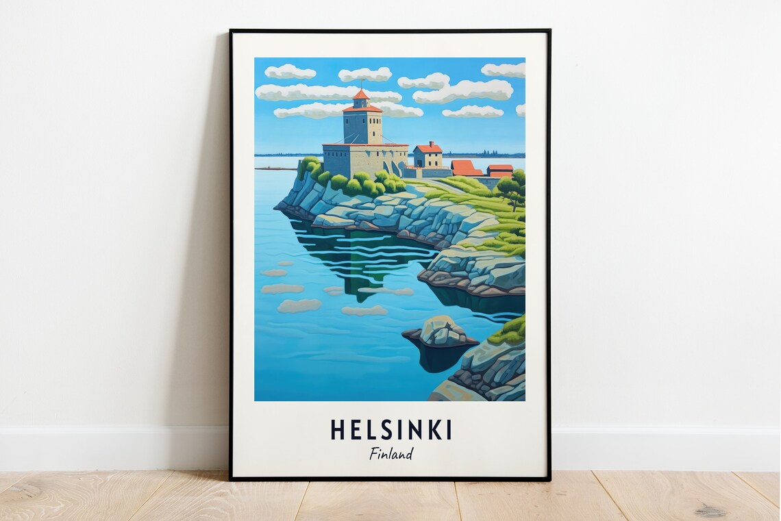 Helsinki Finland Sea Fortress Rocky Island Art Travel Poster