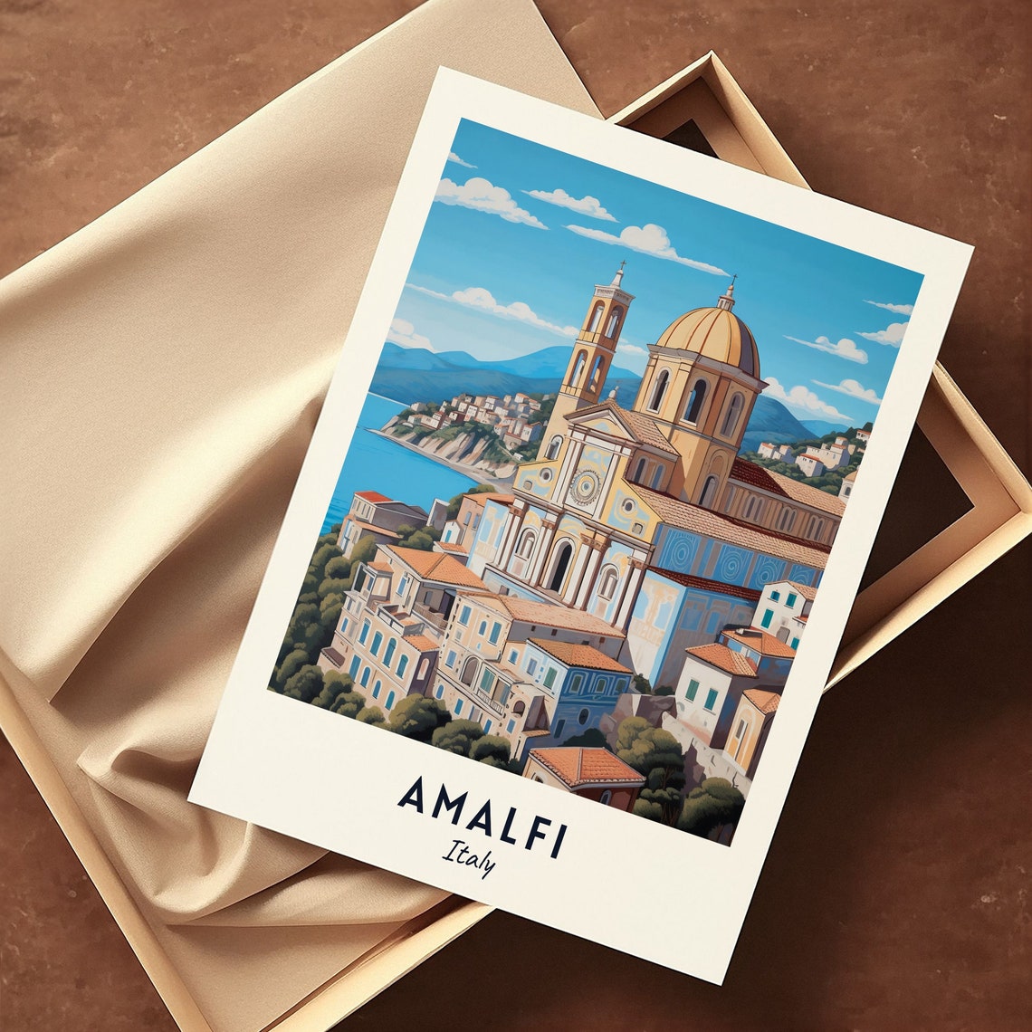 Amalfi Italy Cathedral Dome Coastal View Scenic Travel Poster - Image 3