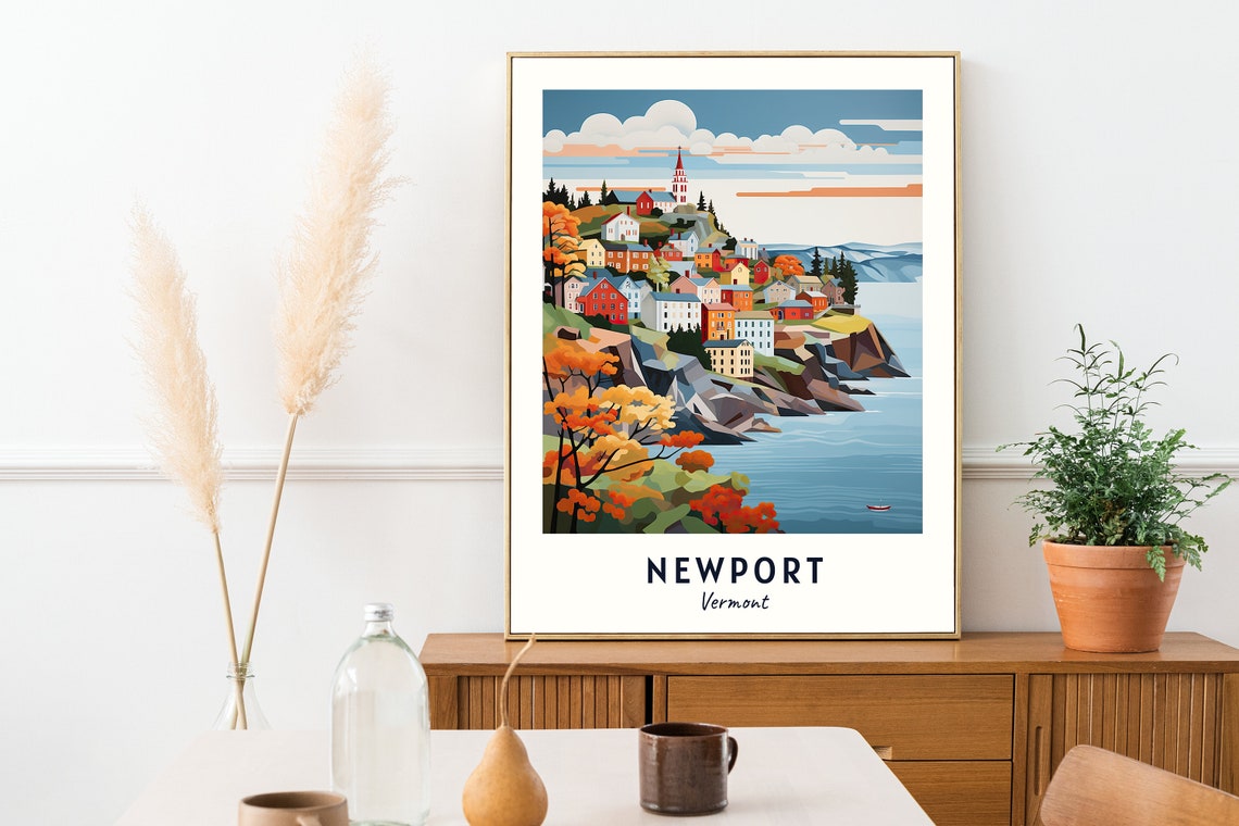 Newport Vermont Coastal Cliff Town in Autumn Colors Travel Poster - Image 2