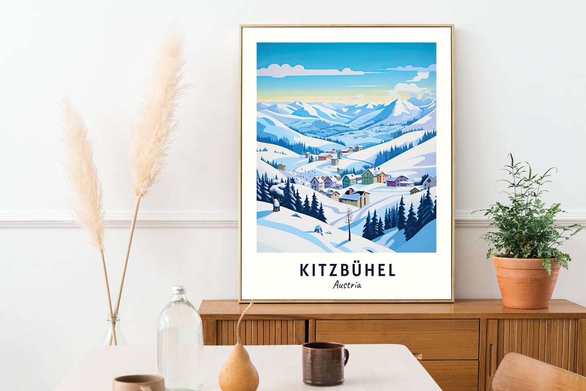 Kitzbühel Austria Snowy Alpine Ski Village Peaks Scene Poster - Image 2