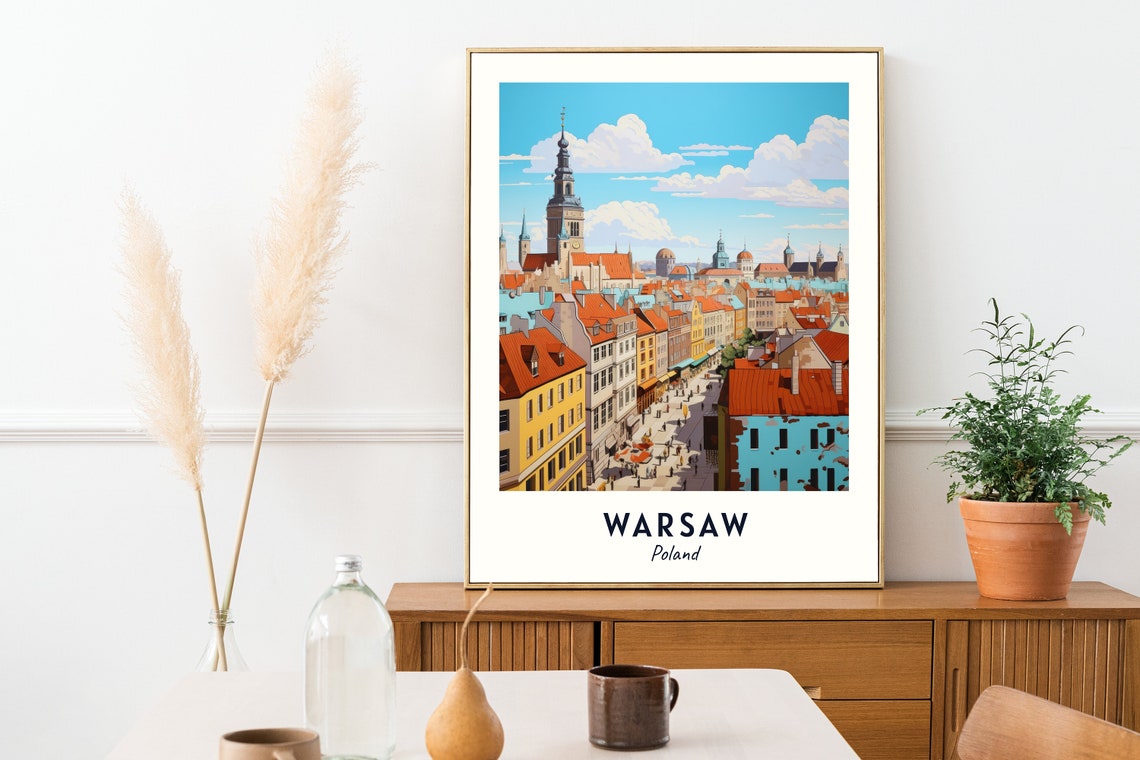 Warsaw Poland Historic Old Town Rooftops And Church Spire Poster - Image 2