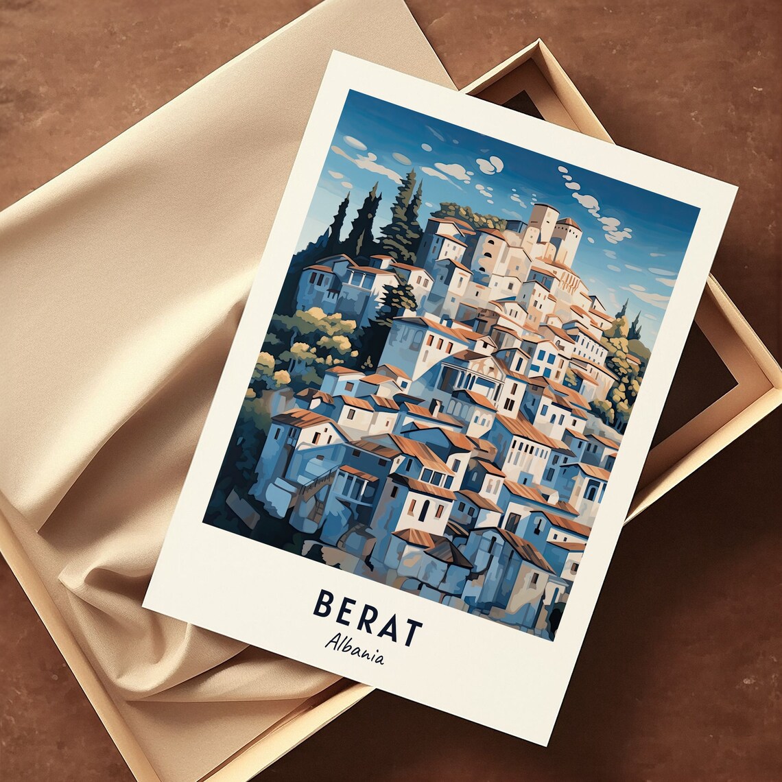 Berat Travel Poster, Albania Cityscape Art Print - Image 3