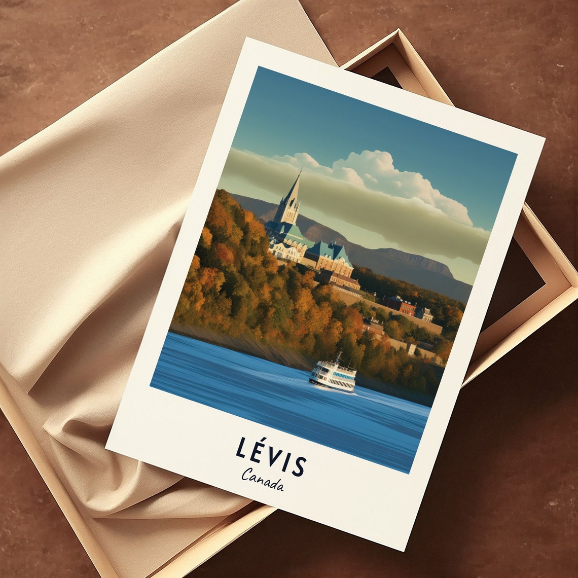 Levis Quebec Canada Autumn Riverside Cathedral Ferry Scene Poster - Image 3