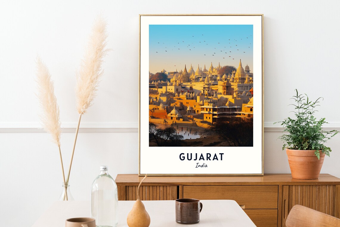 Gujarat Golden Temple Skyline at Sunrise India Travel Poster - Image 2