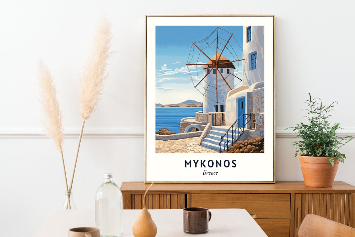 Windmills Of Mykonos Travel Print Wall Art Mykonos Greece City Print Windmills Of Mykonos Travel Gift Windmills Of Mykonos Poster - Image 2