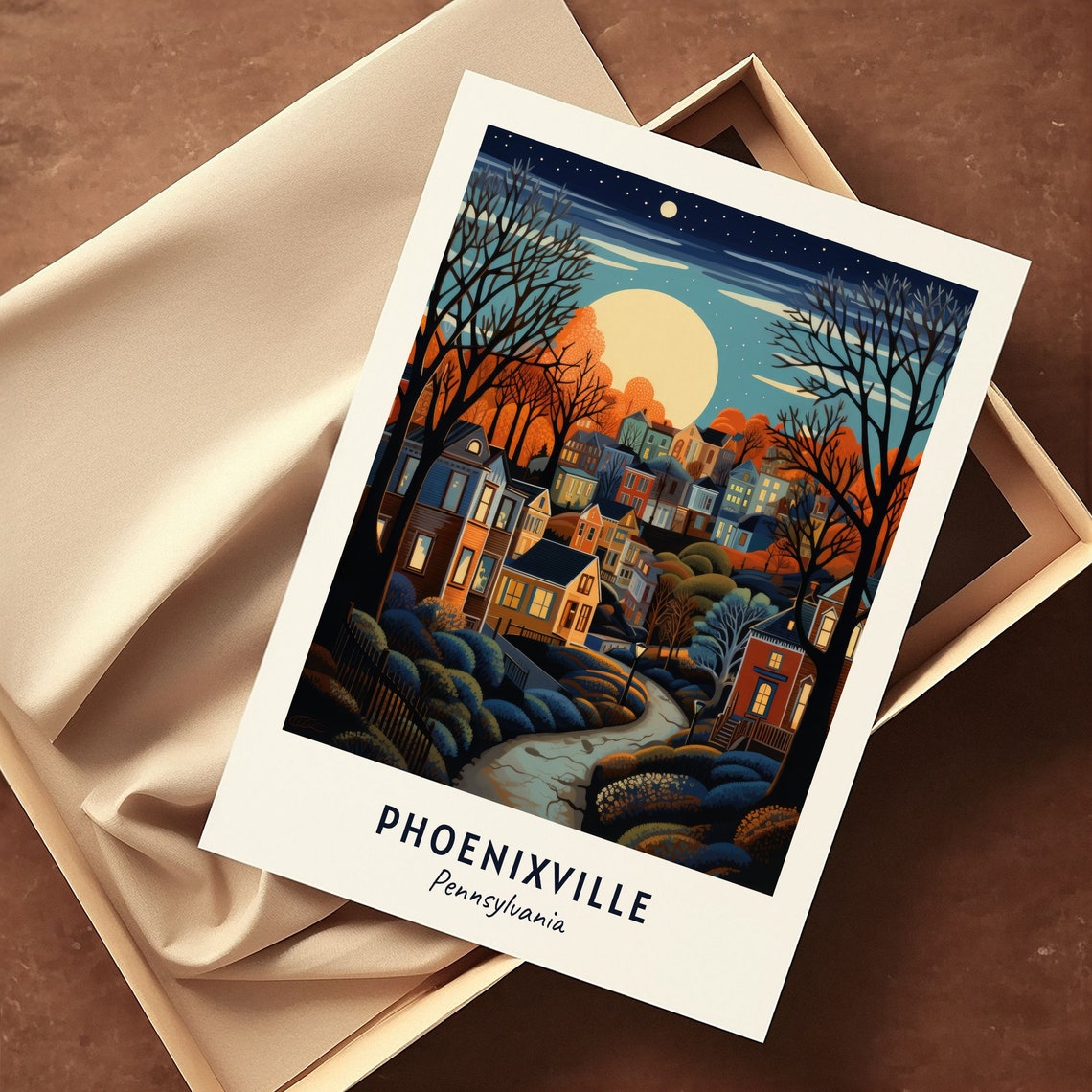 Phoenixville Pennsylvania Autumn Town Moonlight Travel Poster - Image 3