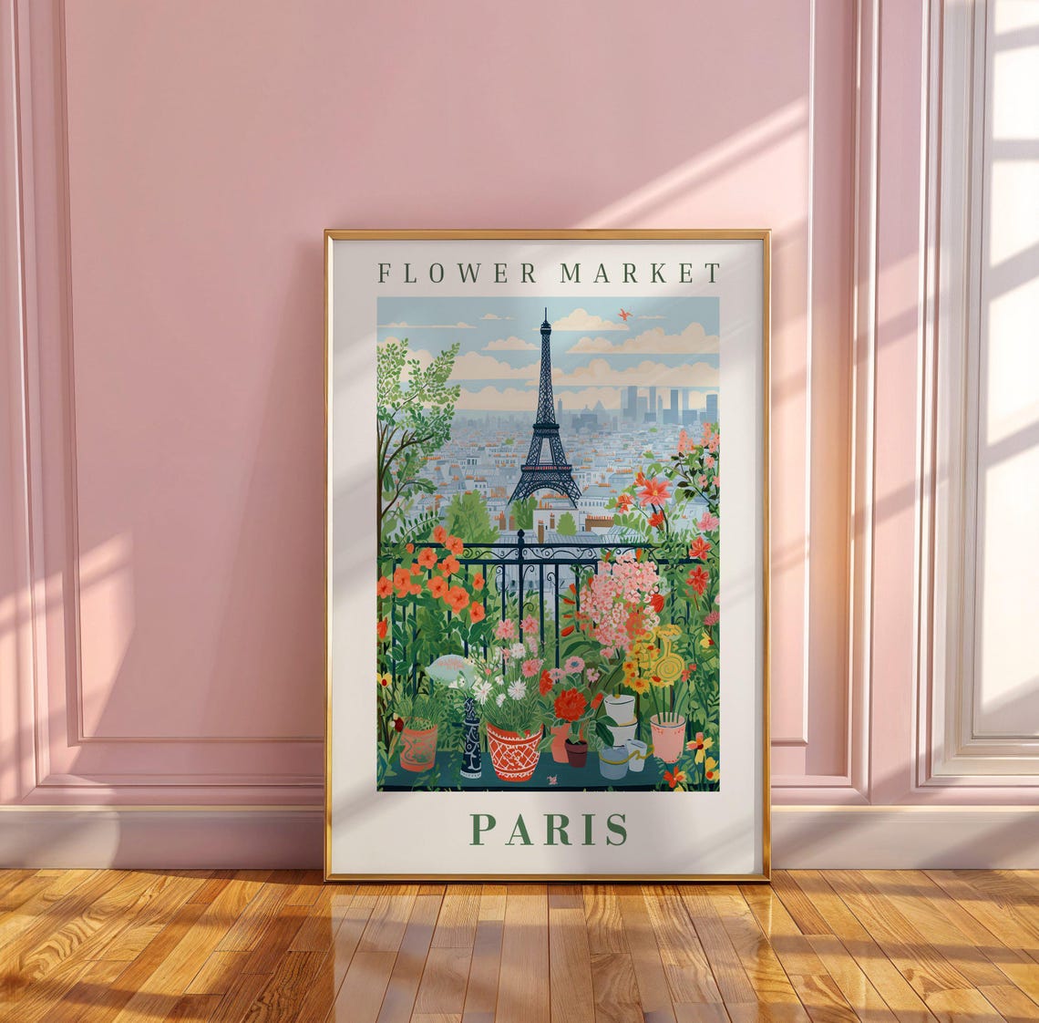 Paris Flower Market Eiffel Tower Balcony Garden Travel Poster - Image 2