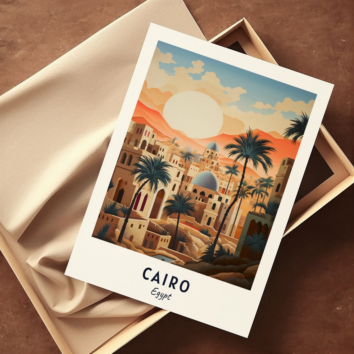 Cairo Desert Sunset Domes Minarets Palms Egypt Travel Poster - Image 3