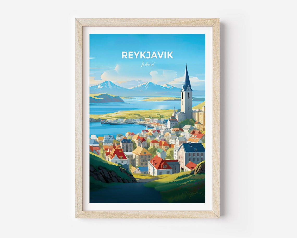 Reykjavik Iceland Harbor Church Colorful Houses Fjord View Poster