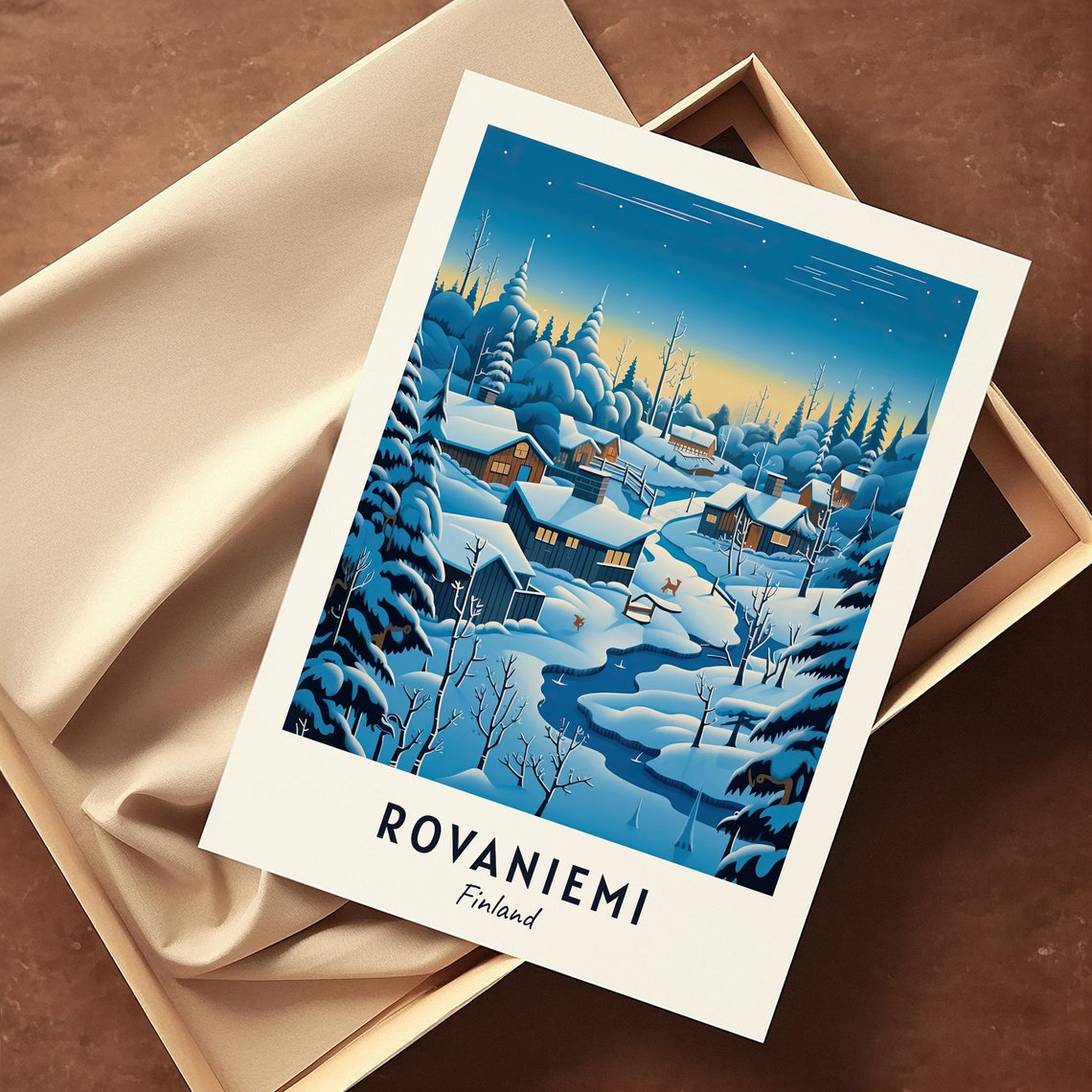 Rovaniemi Snowy Santa Claus Village at Night in Finland Poster - Image 3