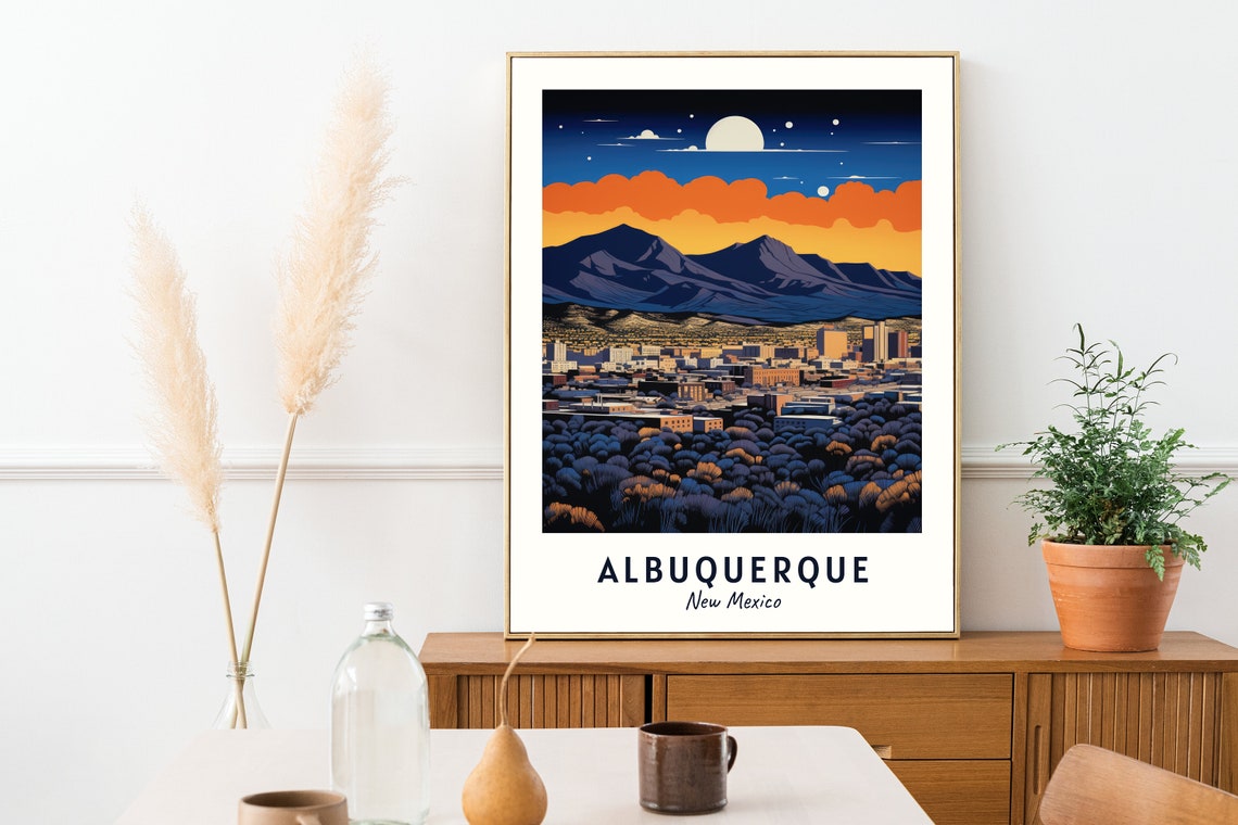Albuquerque City Lights at Dusk Below the Mountains New Mexico Poster - Image 2