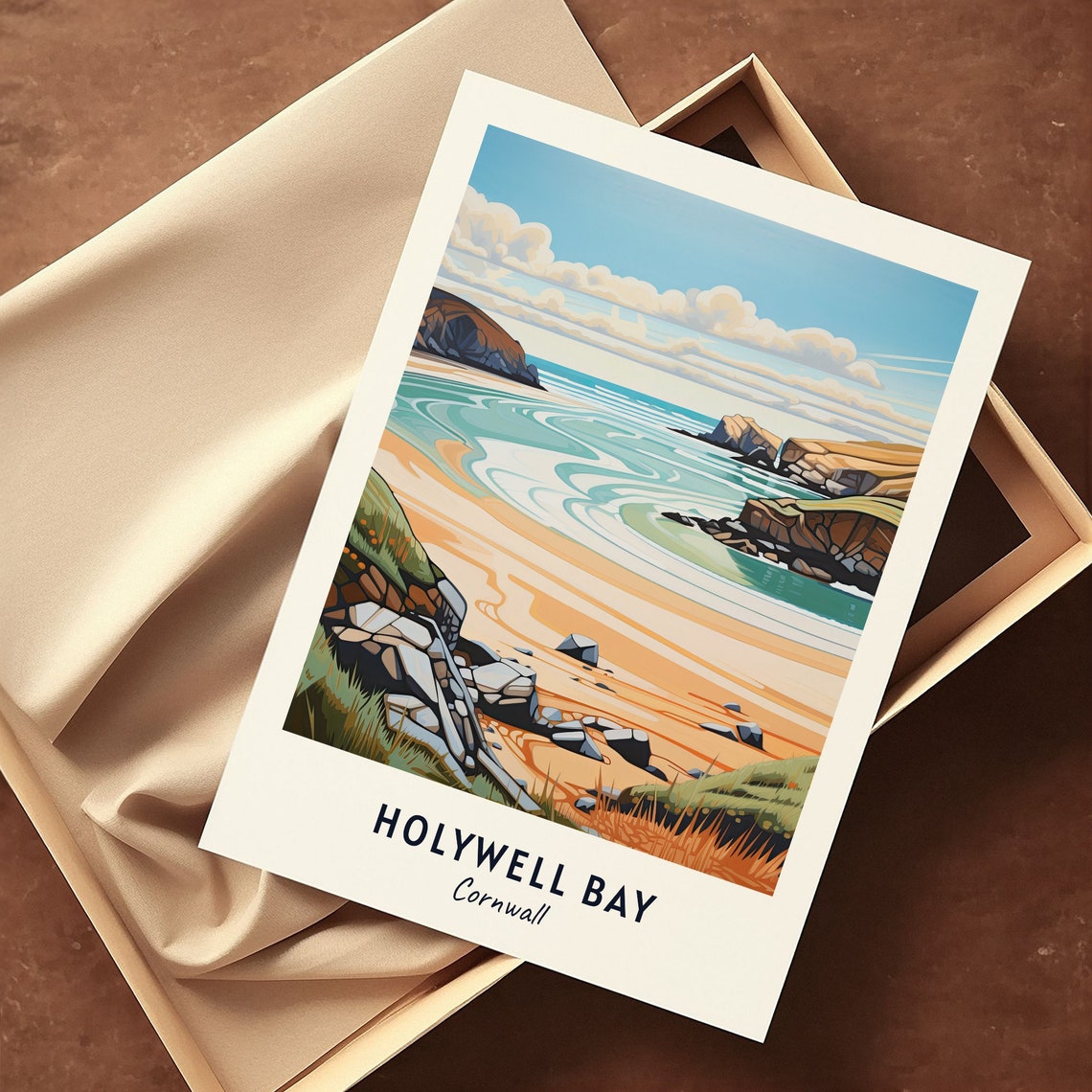 Holywell Bay Cornwall Curved Sandy Cove And Dramatic Sea Cliffs Poster - Image 3