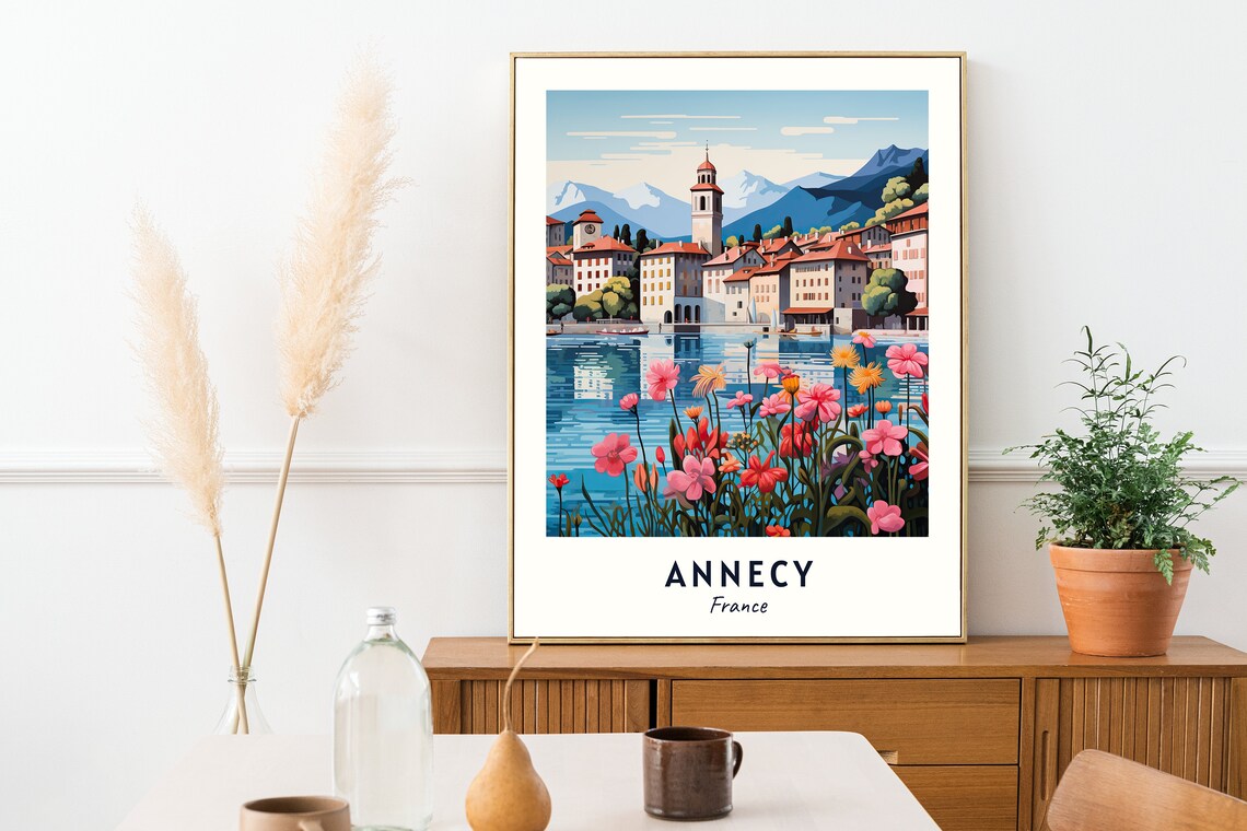 Annecy France Lakeside Old Town Flowers Alps Scenic Travel Poster - Image 2