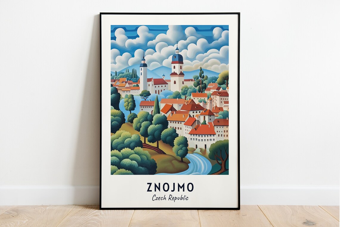 Znojmo Old Town Church Towers River Valley Hills Travel Poster