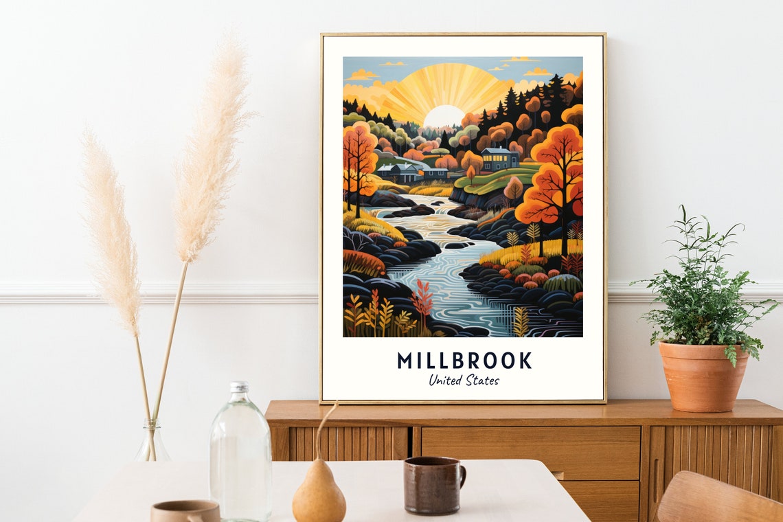 Millbrook Autumn Colors River Valley Cabins Countryside Travel Poster - Image 2