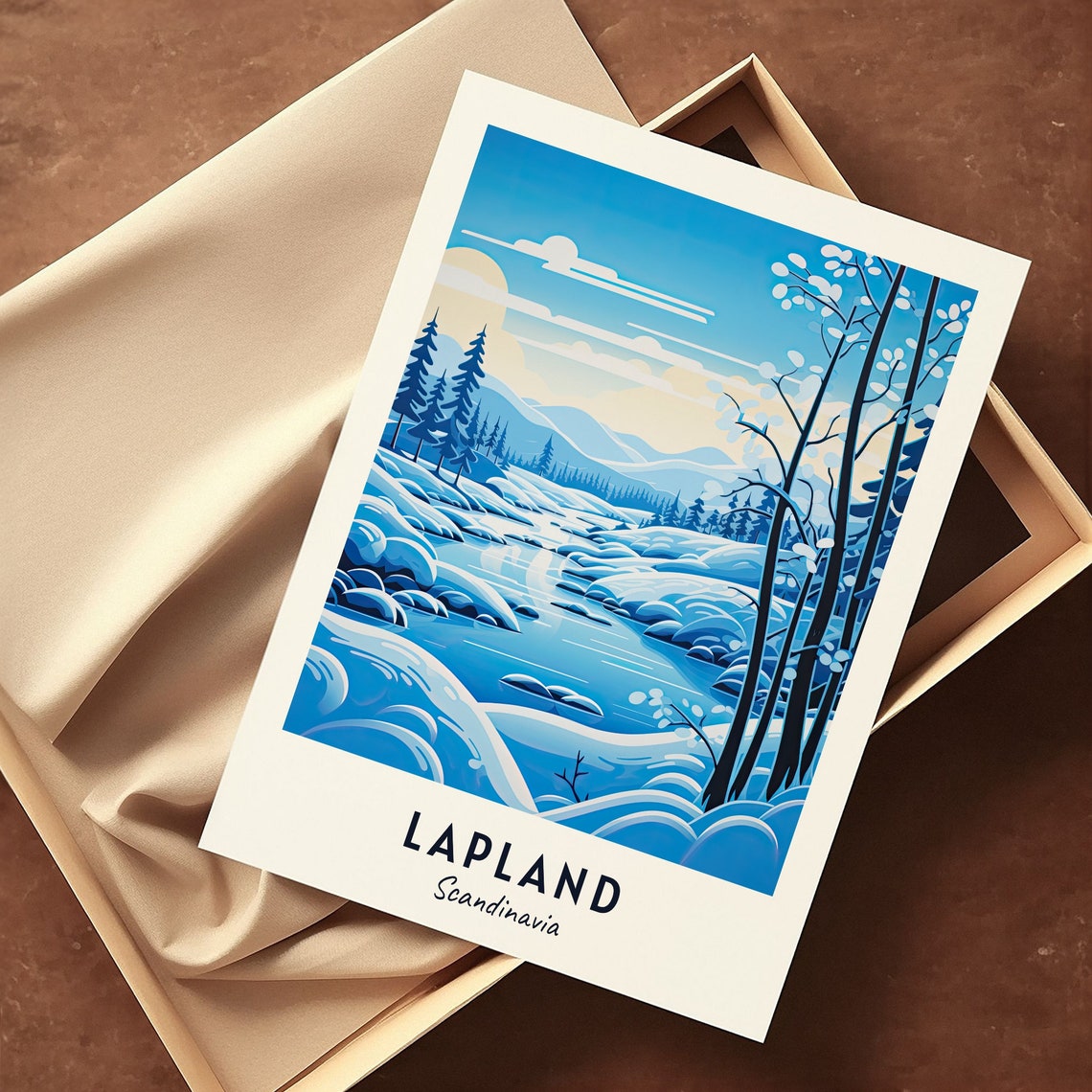 Lapland Scandinavia Snowy River Forest Winter Landscape Travel Poster - Image 3