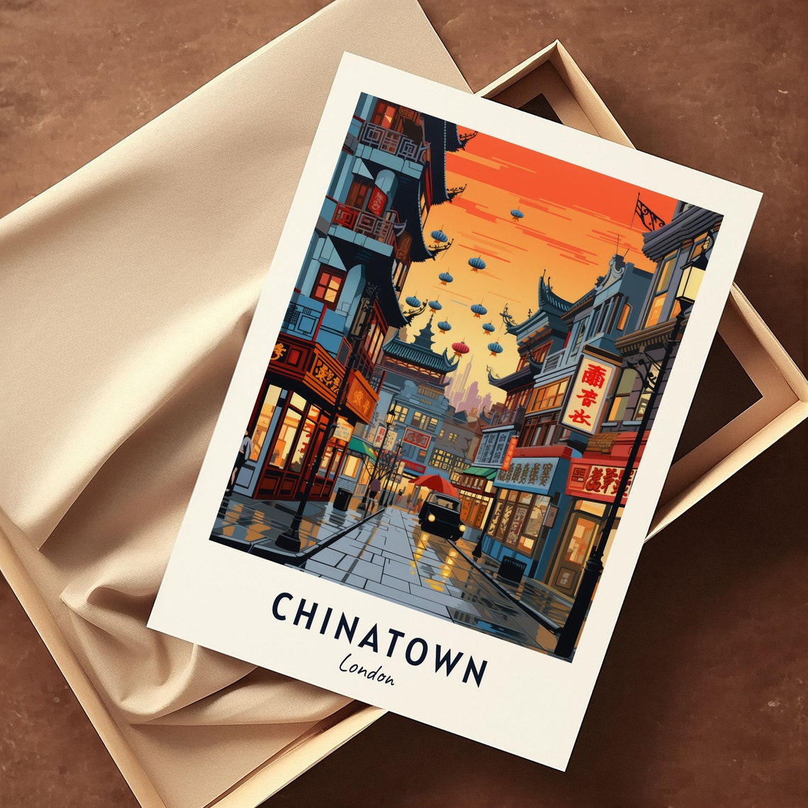 Chinatown London Lantern Lit Street at Sunset View Travel Poster - Image 3