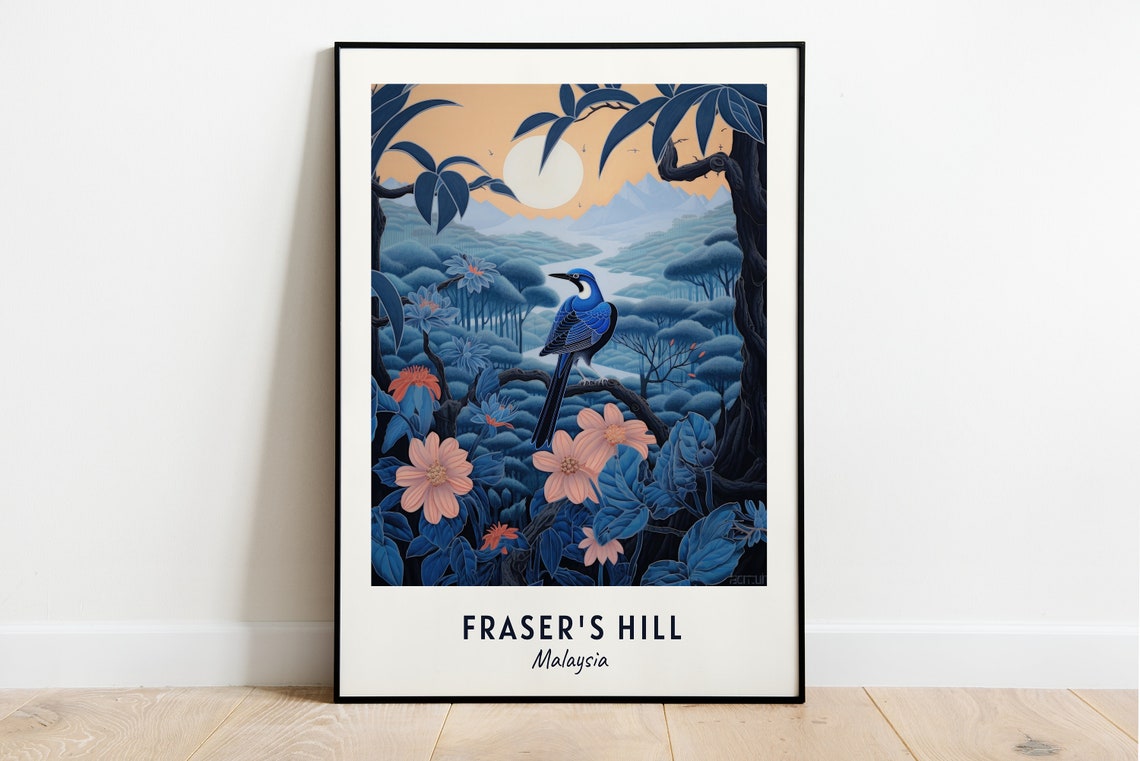Frasers Hill Malaysia Blue Bird In Mountain Forest Sunset Poster