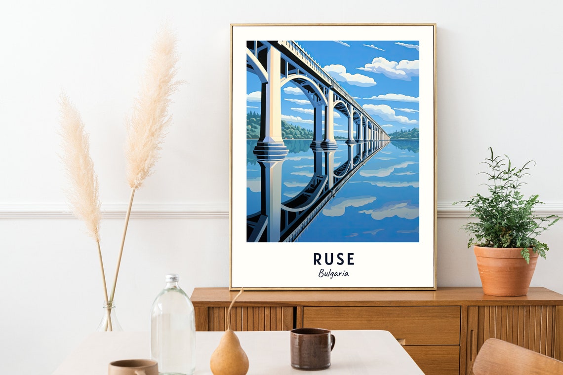 Danube Bridge Arches Mirrored In Water Ruse Bulgaria Travel Poster - Image 2