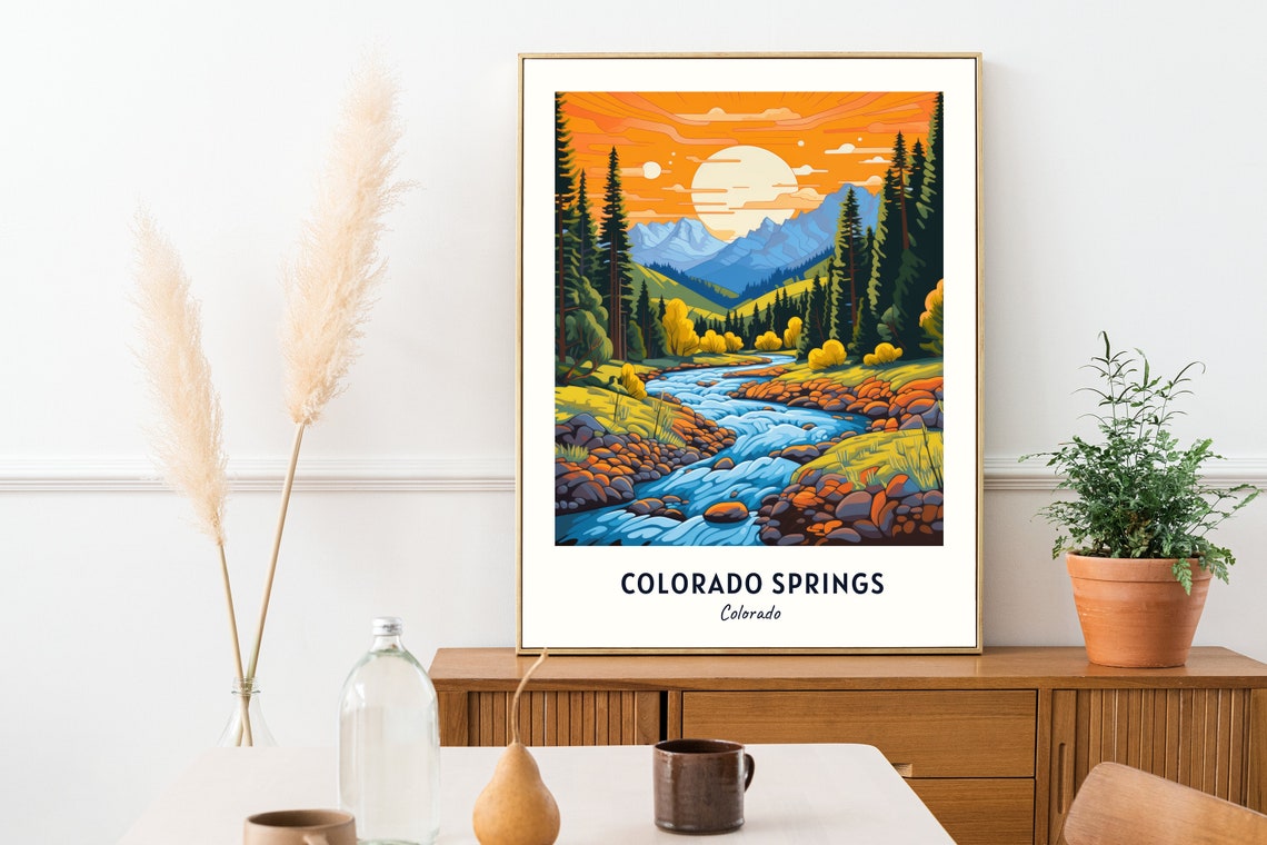 Colorado Springs Colorado Mountain River Pine Forest Sunset Poster - Image 2