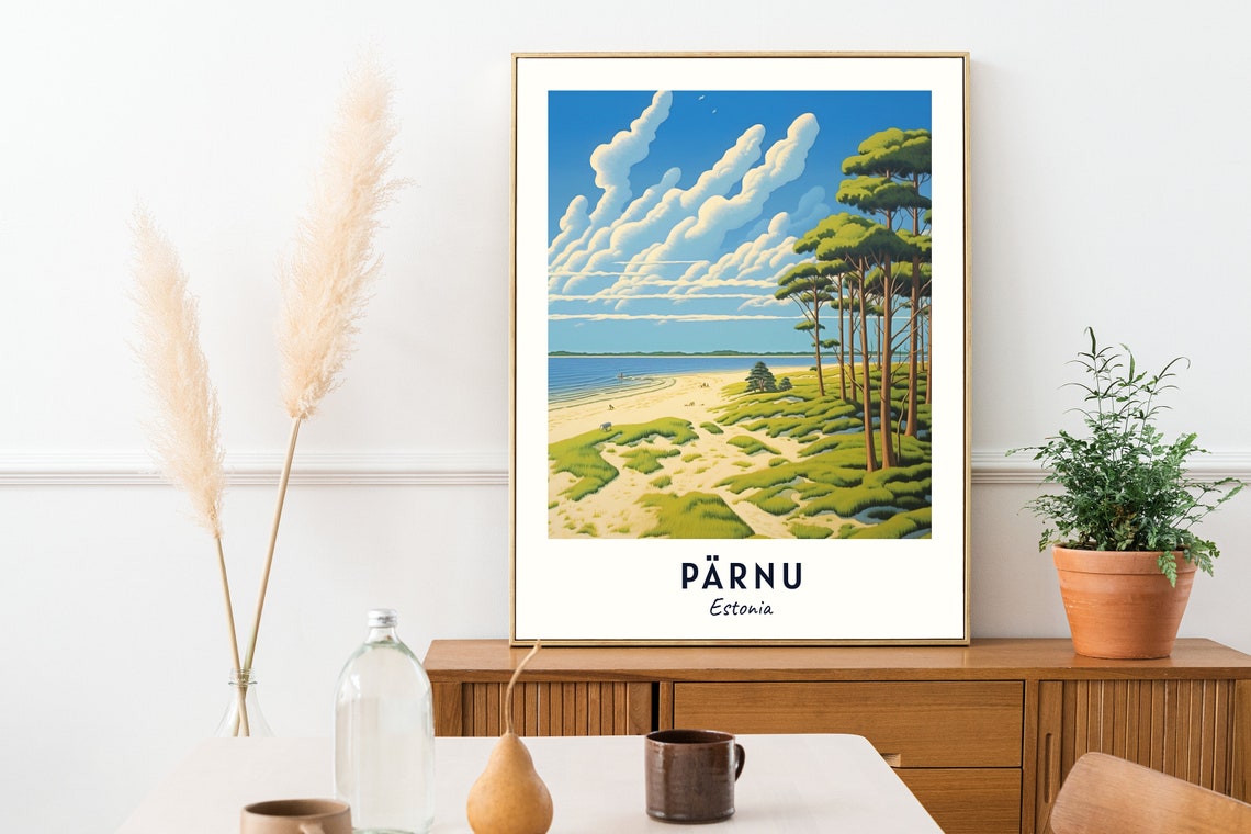 Pärnu Estonia Sandy Beach Pine Forest Summer Sea Travel Poster - Image 2