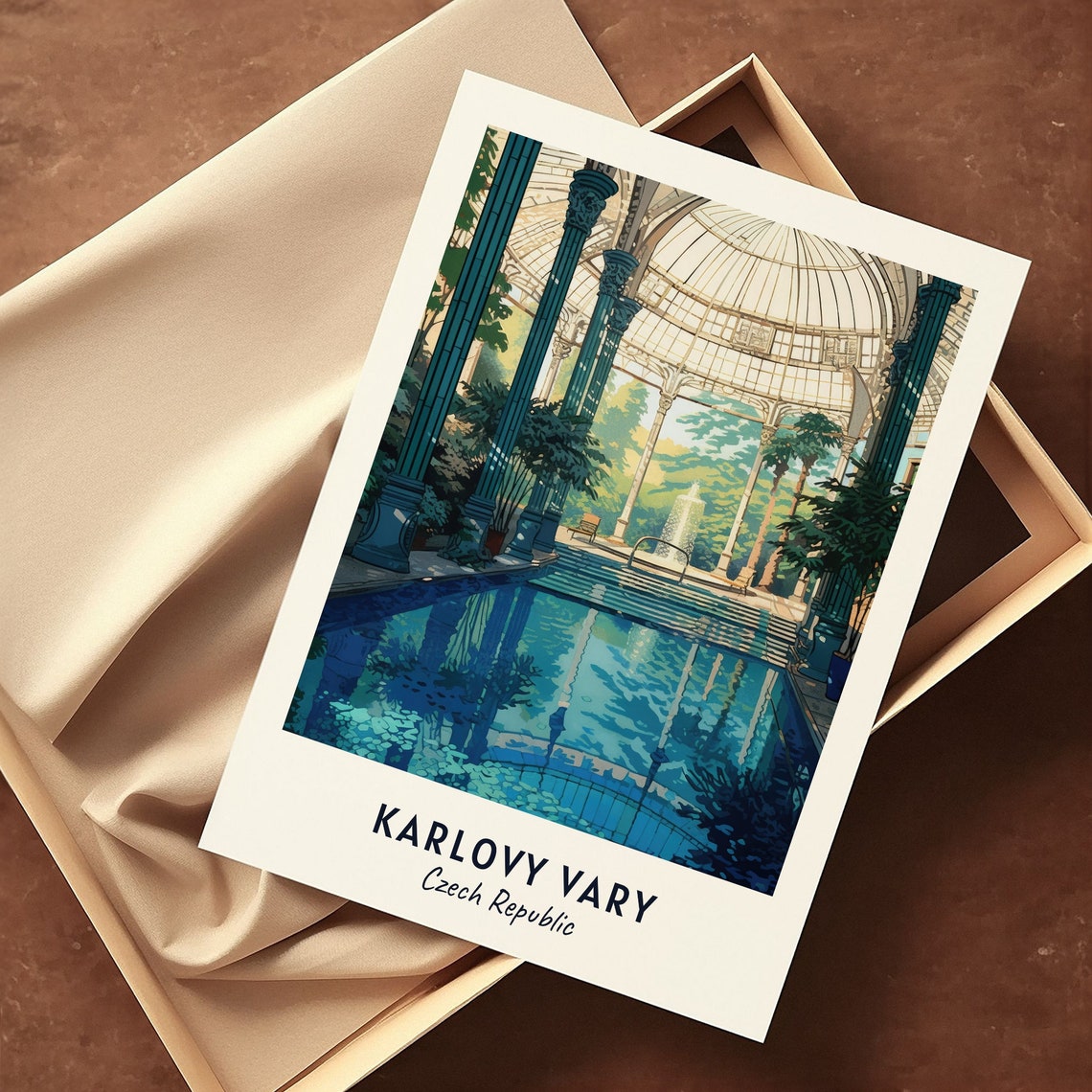 Karlovy Vary Czech Republic Hot Spring Spa Colonnade Travel Poster - Image 3