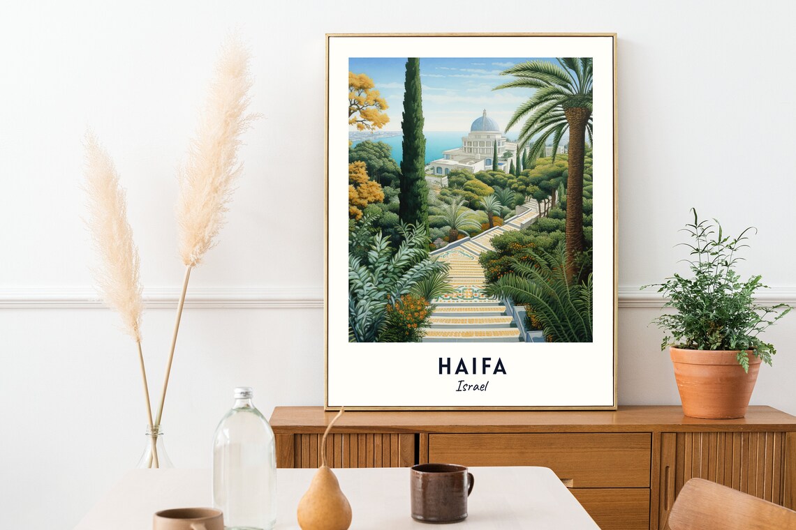 Haifa Israel Bahai Gardens Terraces Domed Shrine Palm Oasis Travel Poster - Image 2