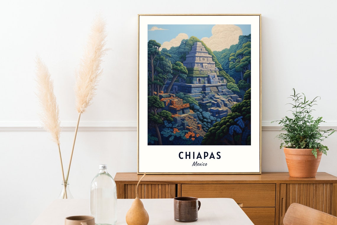 Chiapas Mexico Maya Pyramid Jungle Ruins Travel Poster Artwork - Image 2