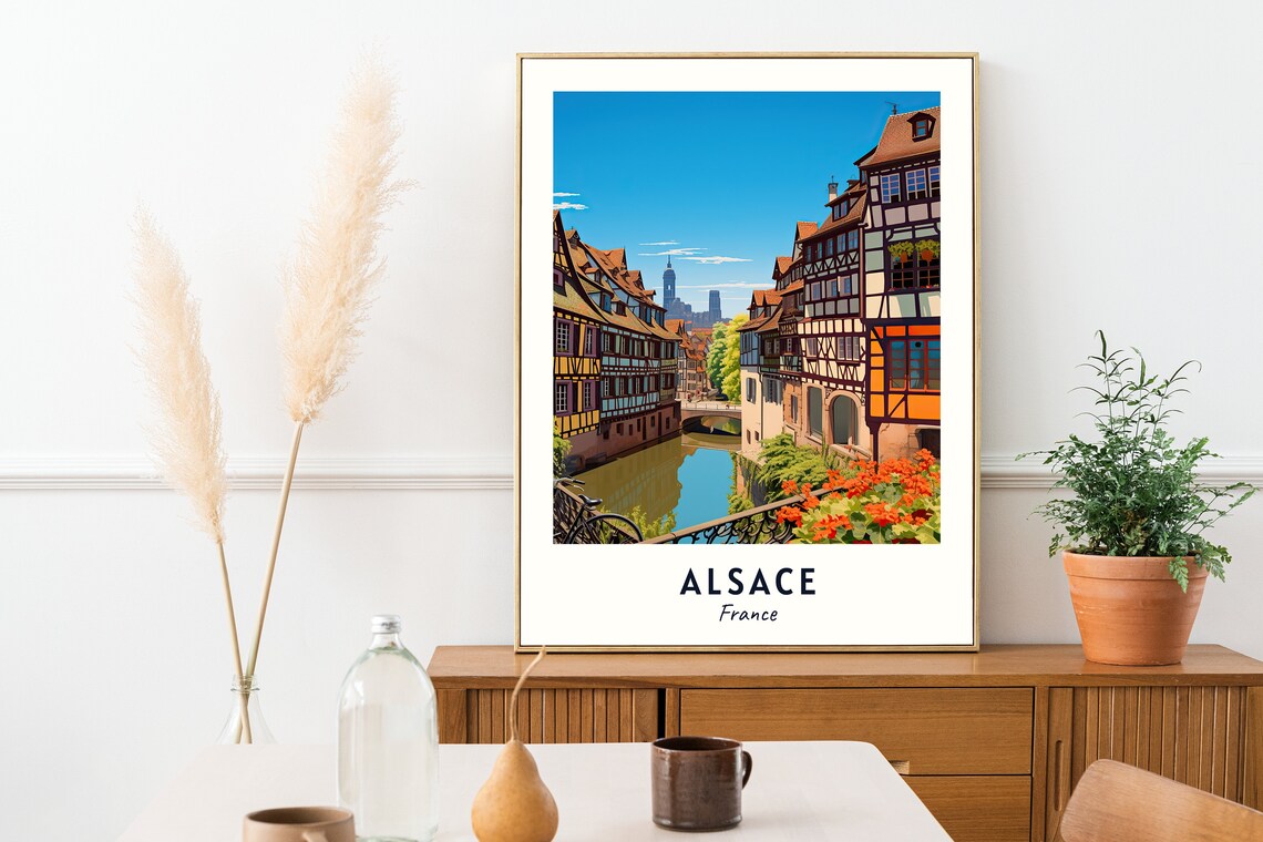 Quaint Alsace France Half Timbered Old Town Canal Street Poster - Image 2