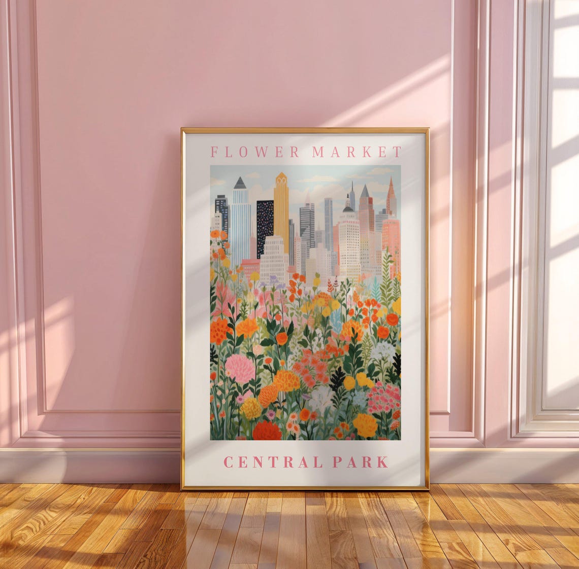 Central Park Flower Market Manhattan Skyline Floral Art Poster - Image 3