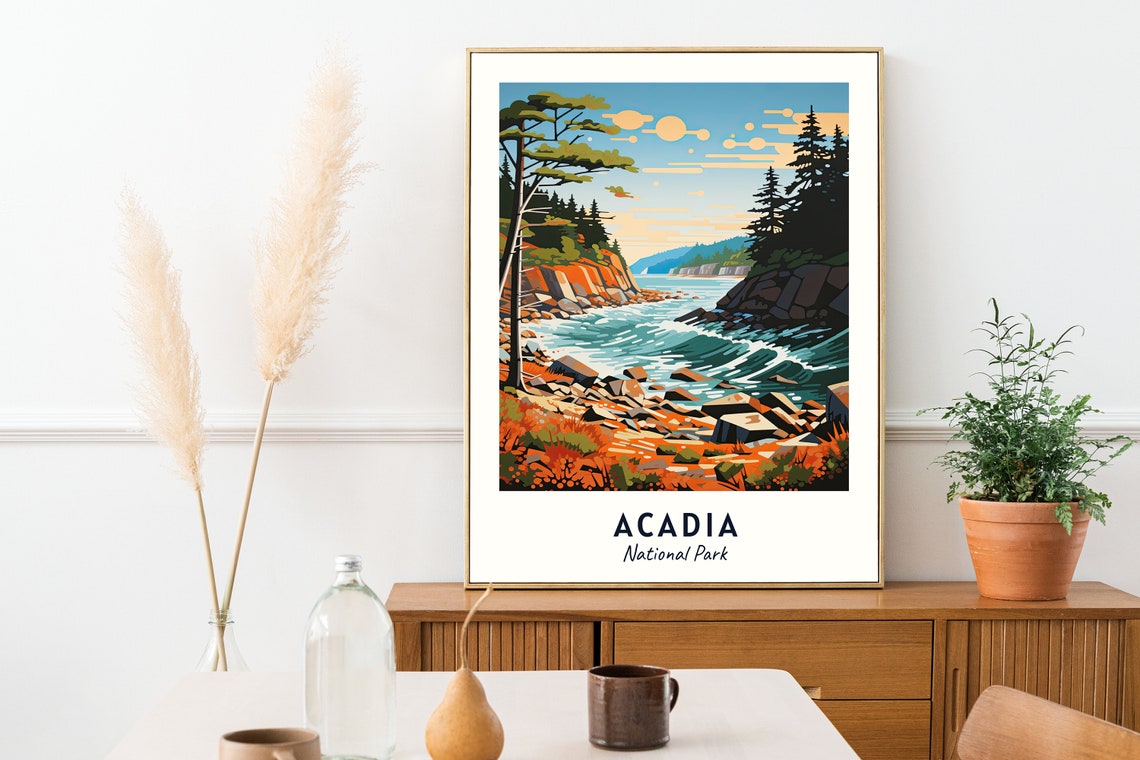Acadia National Park Rugged Maine Coast Pine Forest Waves Poster - Image 2
