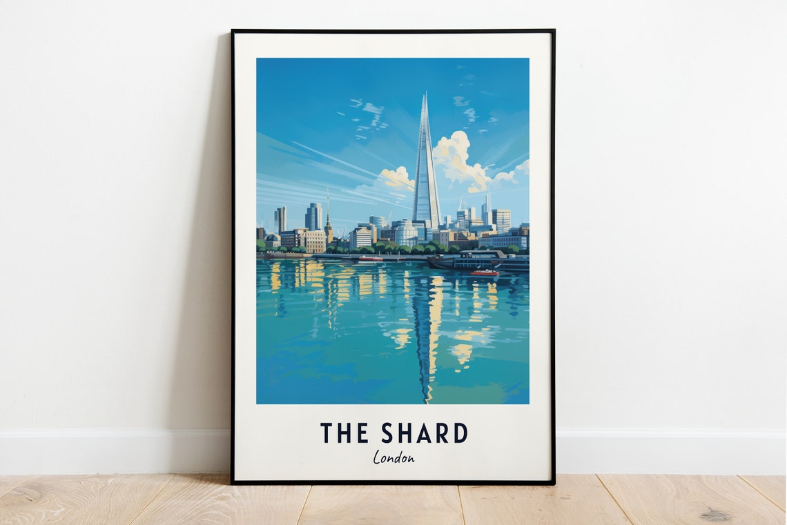 The Shard London Skyline Thames River Reflection Travel Poster