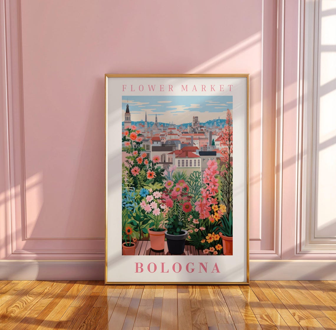 Bologna Flower Market Rooftop Terrace Pot Garden Travel Poster - Image 3