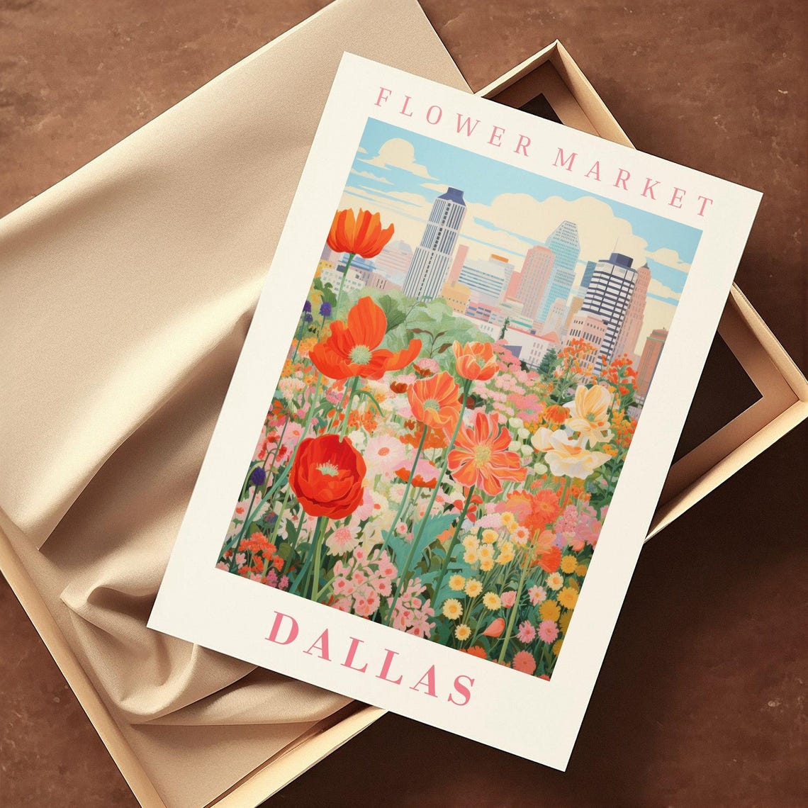 Dallas Flower Market Poster Wall Decor United States Floral Illustration Botanical Gallery Wall Art Gift For Friend Travel Poster - Image 2