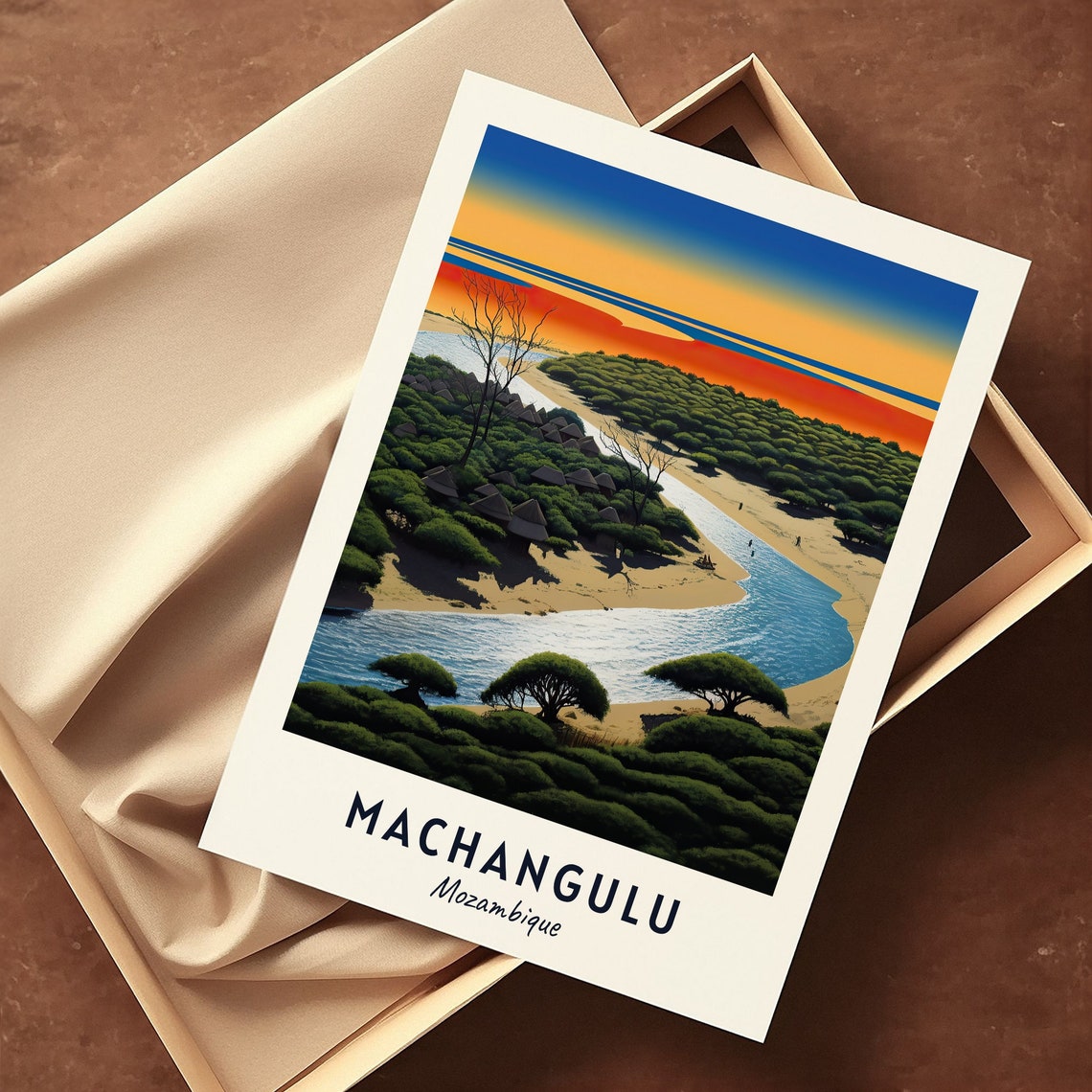 Machangulu Mozambique River Village Sunset Savanna Travel Poster - Image 3