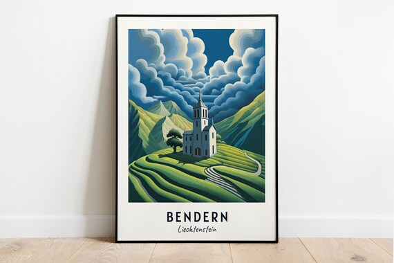 Bendern Church On Rolling Green Hills Liechtenstein Travel Poster