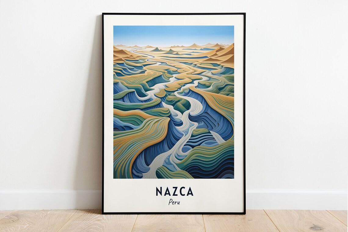 Nazca Peru Desert Lines Flowing Ridges Abstract Landscape Travel Poster